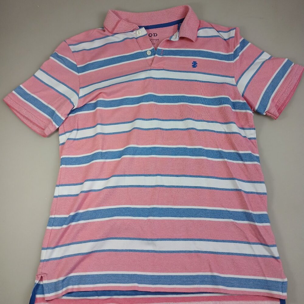 Izod Advantage Performance Men's Striped Polo Shirt - Pink, Blue & White - Small